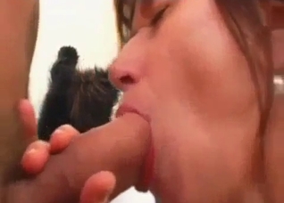 Mom is on her knees to deepthroat son's cock